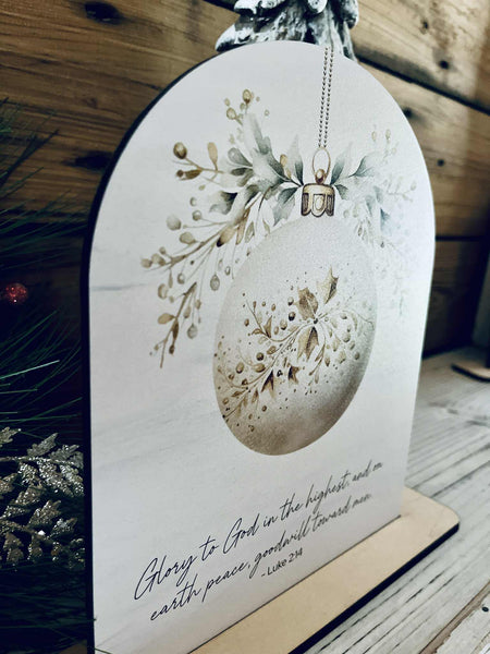 Luke 2:14 Tabletop Sign – Christian Farmhouse Christmas Freestanding Décor