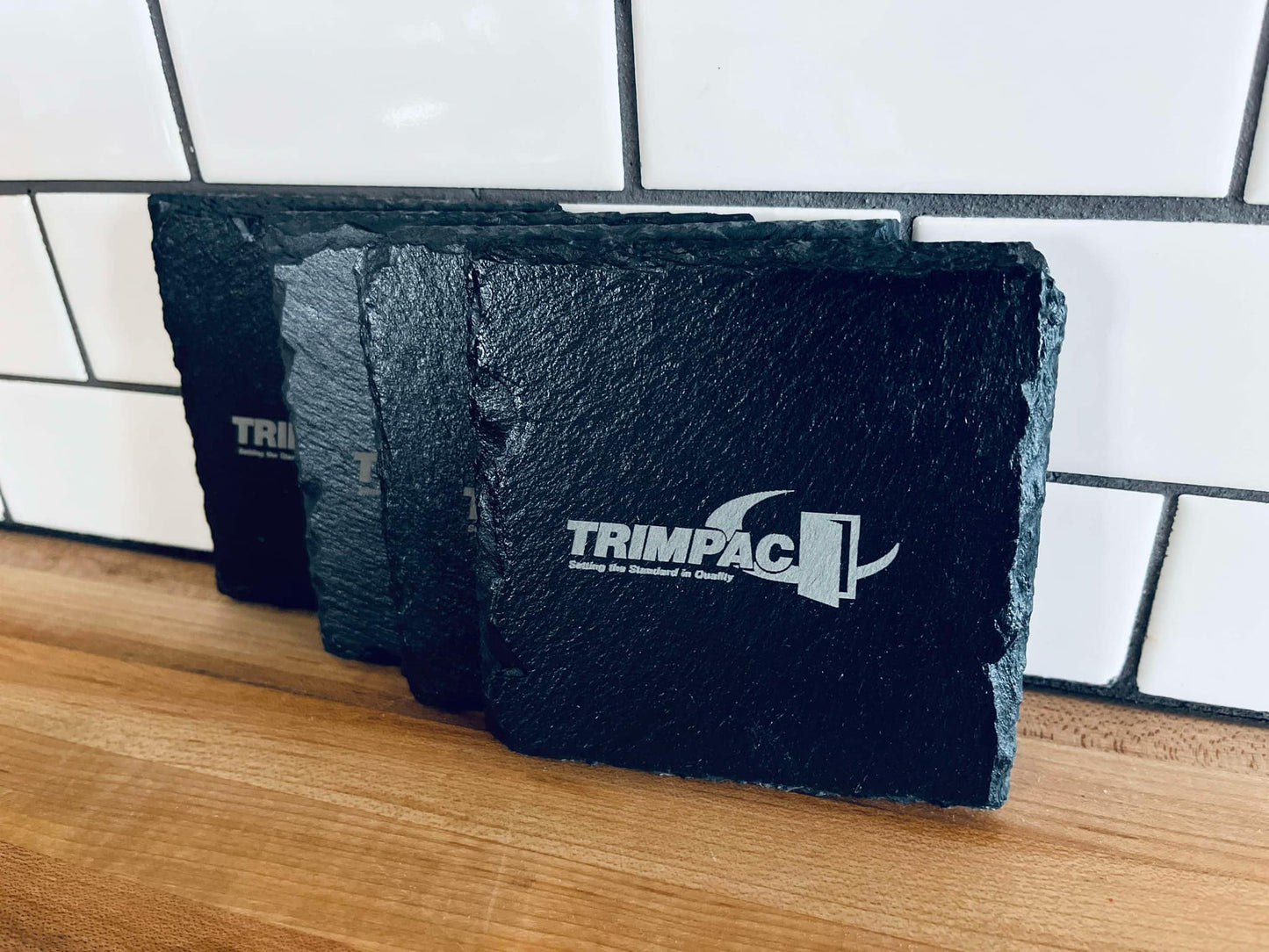 Engraved Slate Coasters for Businesses - 4"x4" Custom Logo Set