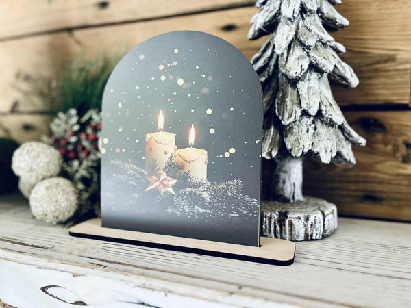 Christmas Candle Tabletop Sign – Rustic Farmhouse Holiday Freestanding Décor