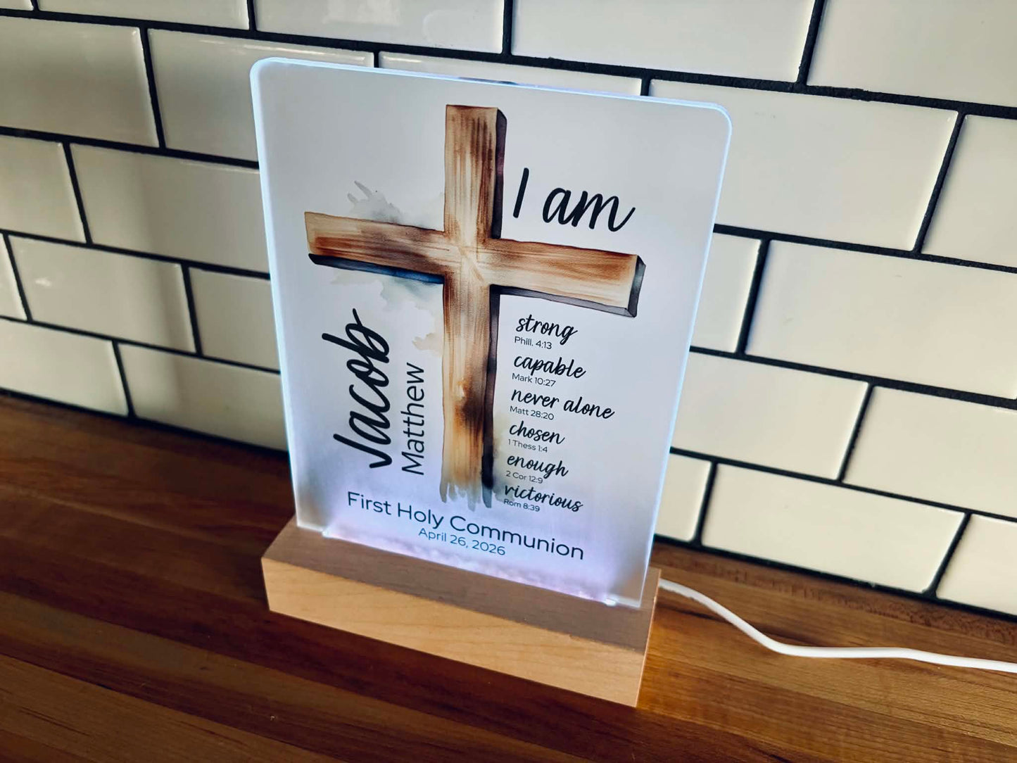 Personalized First Communion Night Light with Name & Bible Verses