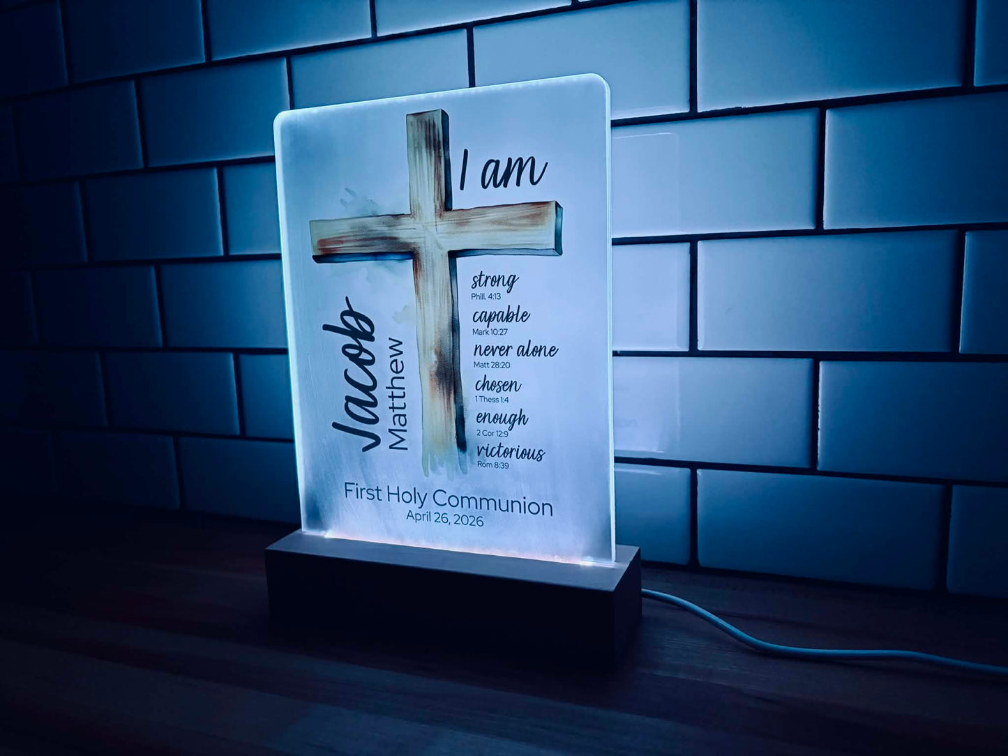Personalized First Communion Night Light with Name & Bible Verses
