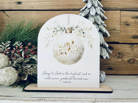 Luke 2:14 Tabletop Sign – Christian Farmhouse Christmas Freestanding Décor