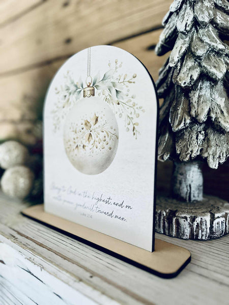 Luke 2:14 Tabletop Sign – Christian Farmhouse Christmas Freestanding Décor