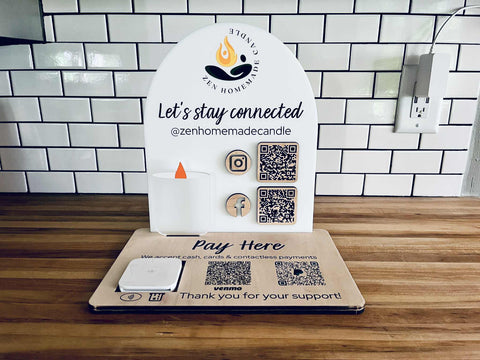 Custom QR Code Market Display Stand for Small Business | Payment & Social Media Sign | Laser Cut & UV Printed Vendor Booth Setup