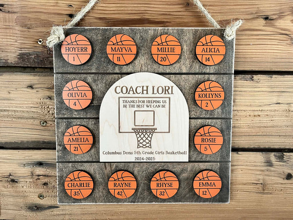 Personalized Basketball Coach Gift Sign with Player Name Basketballs – End of Season Team Thank You Plaque