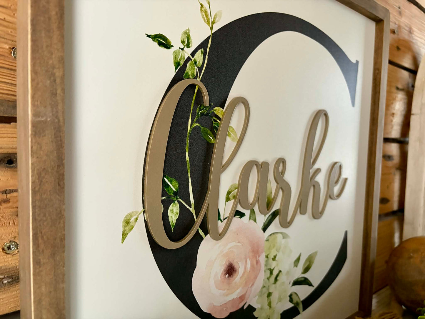 Custom 3D Raised Floral Last Name Sign - Personalized Wedding Gift