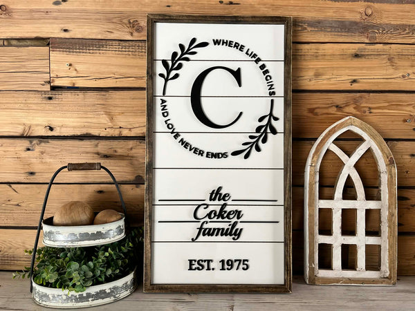 Personalized Family Name Sign: 3D Raised Letter Shiplap Wall Art