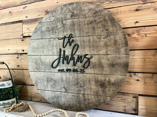 Round Wood Wedding Guestbook with Raised Lettering