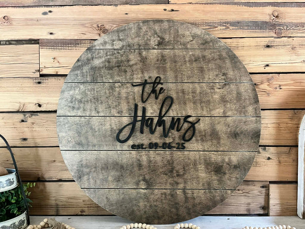 Round Wood Wedding Guestbook with Raised Lettering