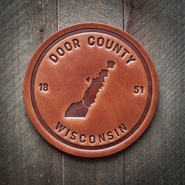 Door County Wisconsin Silhouette Leather Coaster