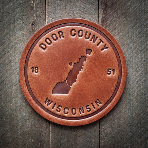 Door County Wisconsin Silhouette Leather Coaster