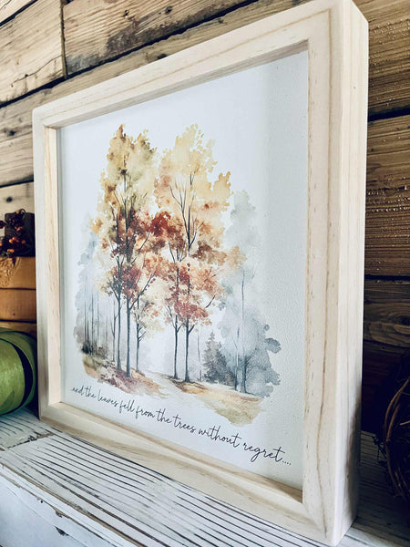 Framed Autumn Tree Print with Inspirational Quote | Fall Wall Art | Watercolor Forest Decor | Seasonal Home Sign | Rustic Farmhouse Style