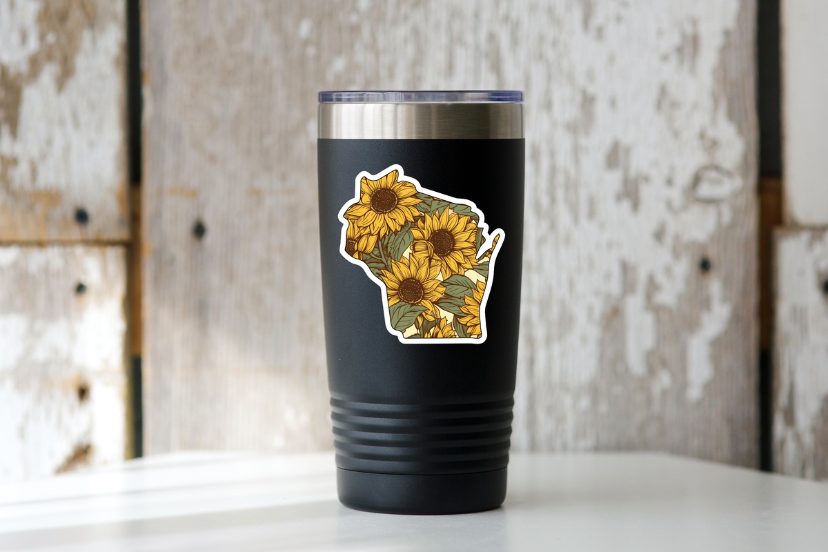 Wisconsin Sunflower Sticker - outline, state, midwest, WI