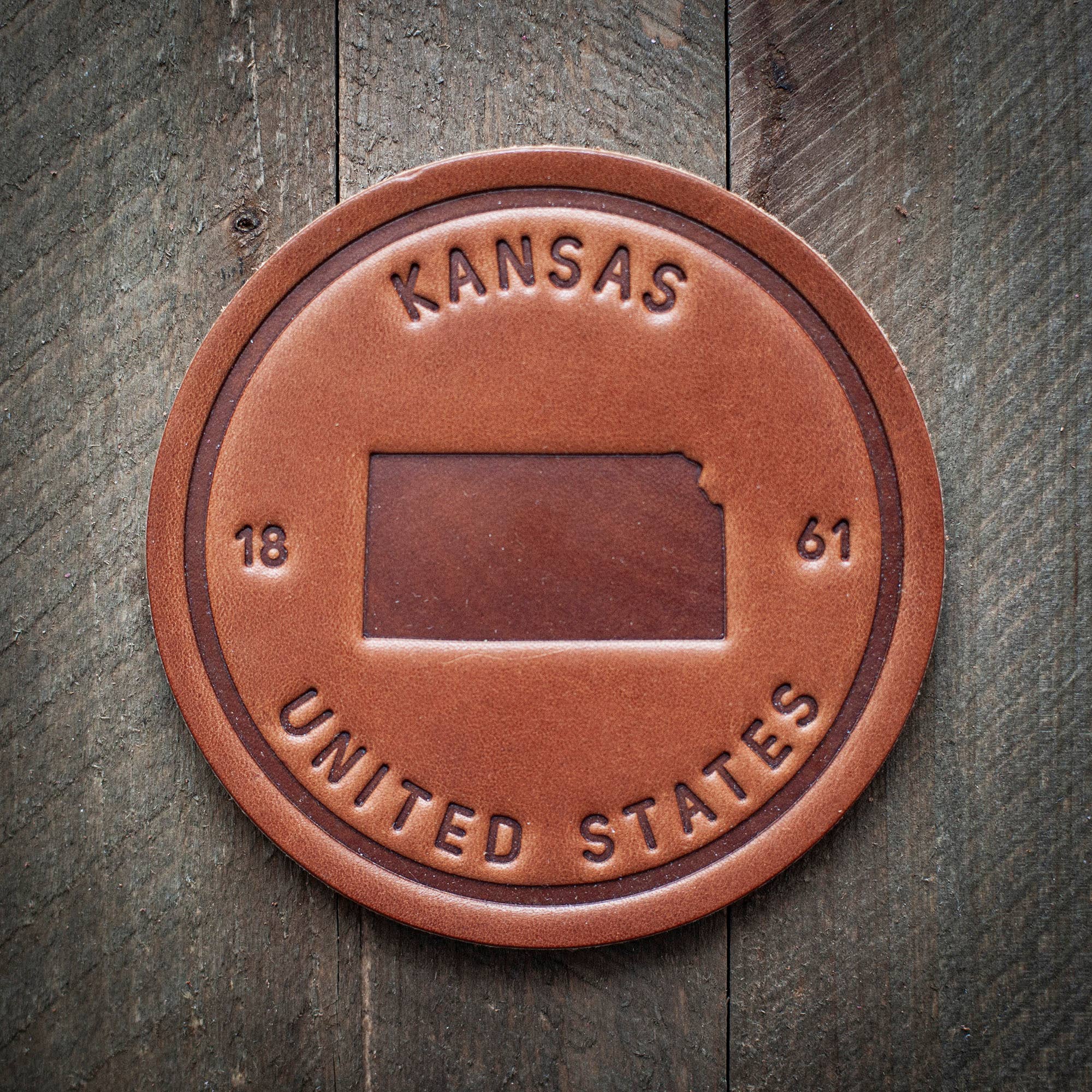 Kansas State Silhouette Leather Coaster