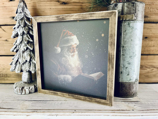 Santa Reading Christmas Sign – Farmhouse Holiday Wall Art Décor
