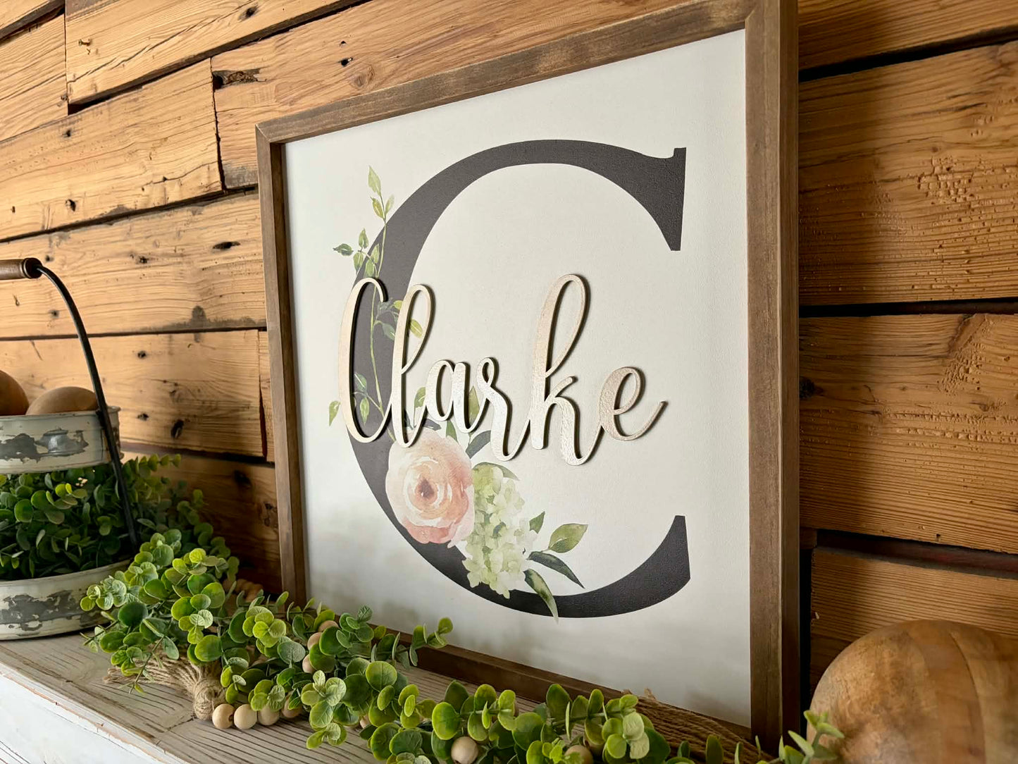 Custom 3D Raised Floral Last Name Sign - Personalized Wedding Gift