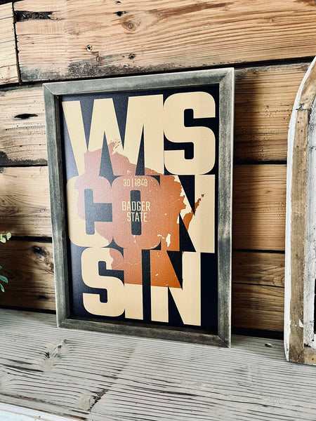 Wisconsin State Wood Sign – Badger State Style, Framed Wall Decor