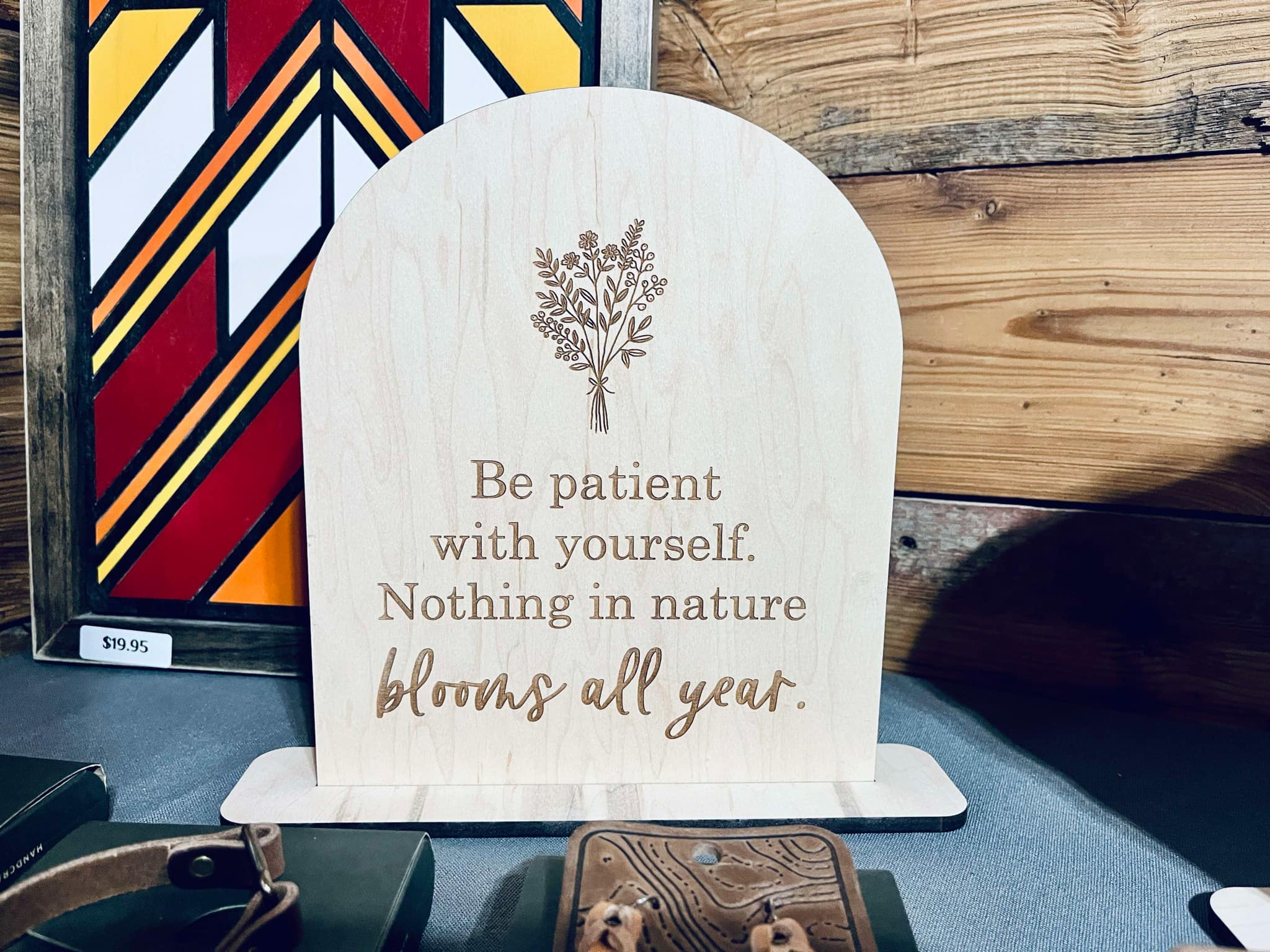 Be Patient With Yourself Engraved Maple Wood Sign - Inspirational Shelf Decor - Motivational Gift for Home or Office