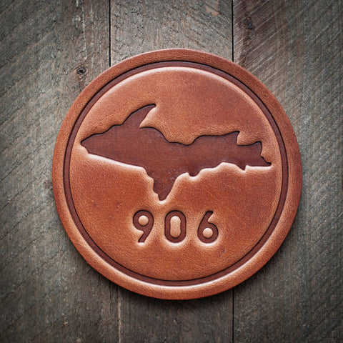 Upper Peninsula  Michigan 906 Leather Coaster