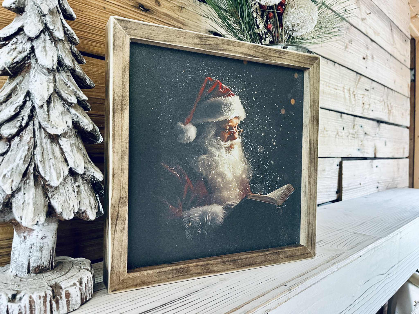 Santa Reading Christmas Sign – Farmhouse Holiday Wall Art Décor