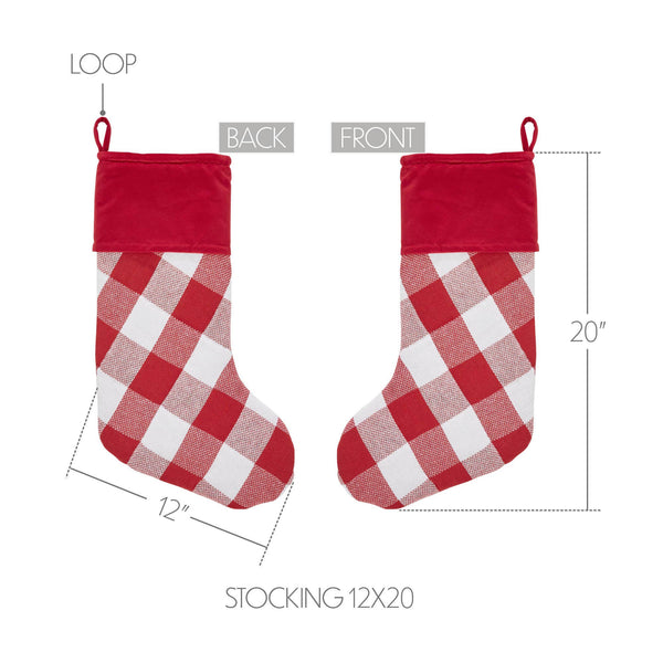 Annie Red Check Stocking with Personalized Leather Patch