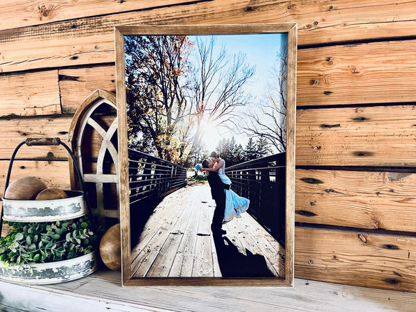 Personalized UV Printed Wedding Photo on Wood | Rustic Farmhouse Chic Custom Framed Art | Wedding Keepsake | Customizable Frame Color