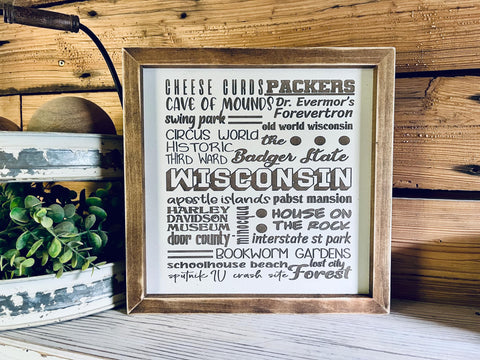 Wisconsin Themed Word Art Sign | Wisconsin Art | Wisconsin Home Decor | Wisconsin Gifts