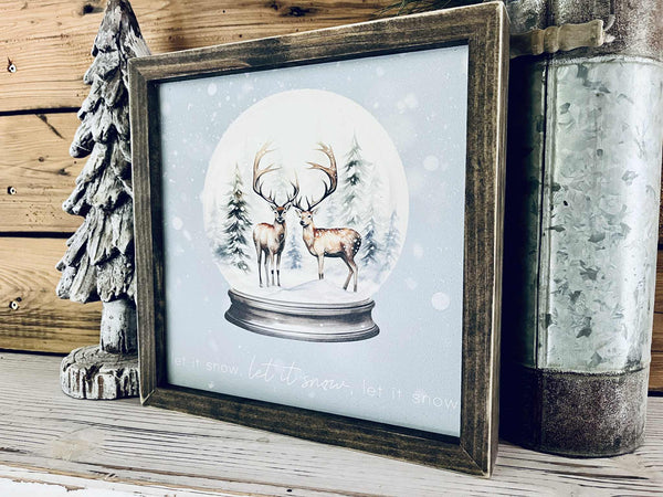 Let It Snow Deer Snow Globe Sign – Farmhouse Christmas Wall Décor