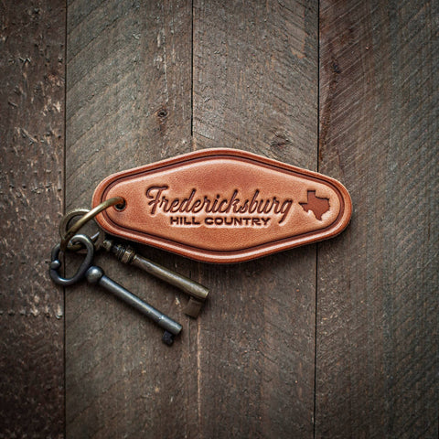 Fredericksburg Texas Leather Keychain Motel Style
