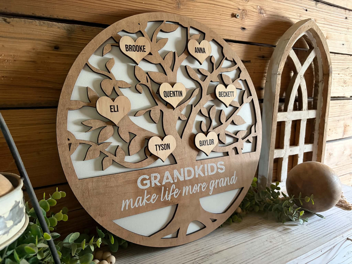 Personalized Grandkids Family Tree Wood Sign – Custom Grandparents Gift with Grandchildren’s Names