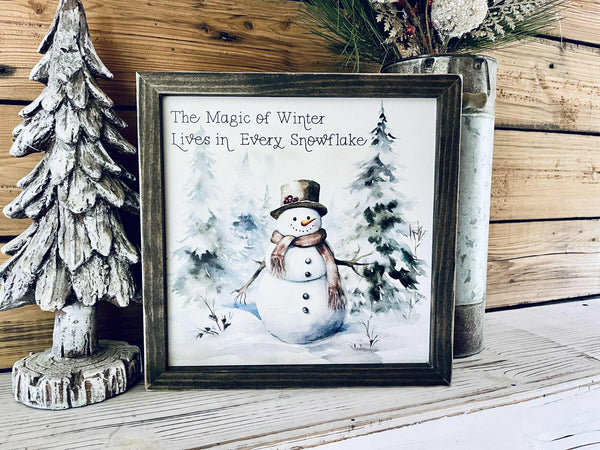 Magic of Winter Snowman Sign – Farmhouse Christmas Wall Décor