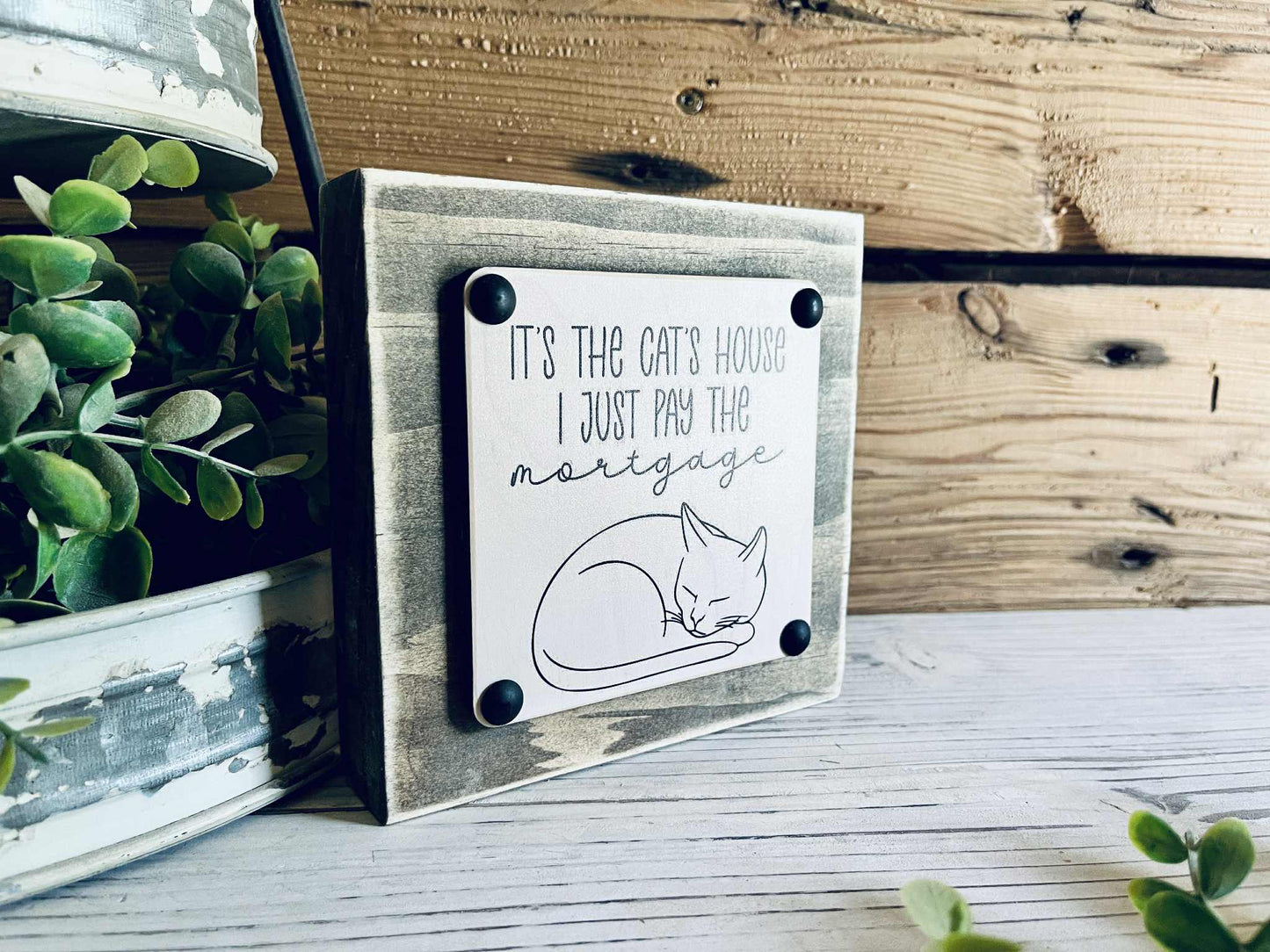 Funny Cat Lover Gift | It’s the Cat’s House I Just Pay the Mortgage Sign | Small Wood Shelf Sign | Farmhouse Cat Decor | Cat Mom Home Decor