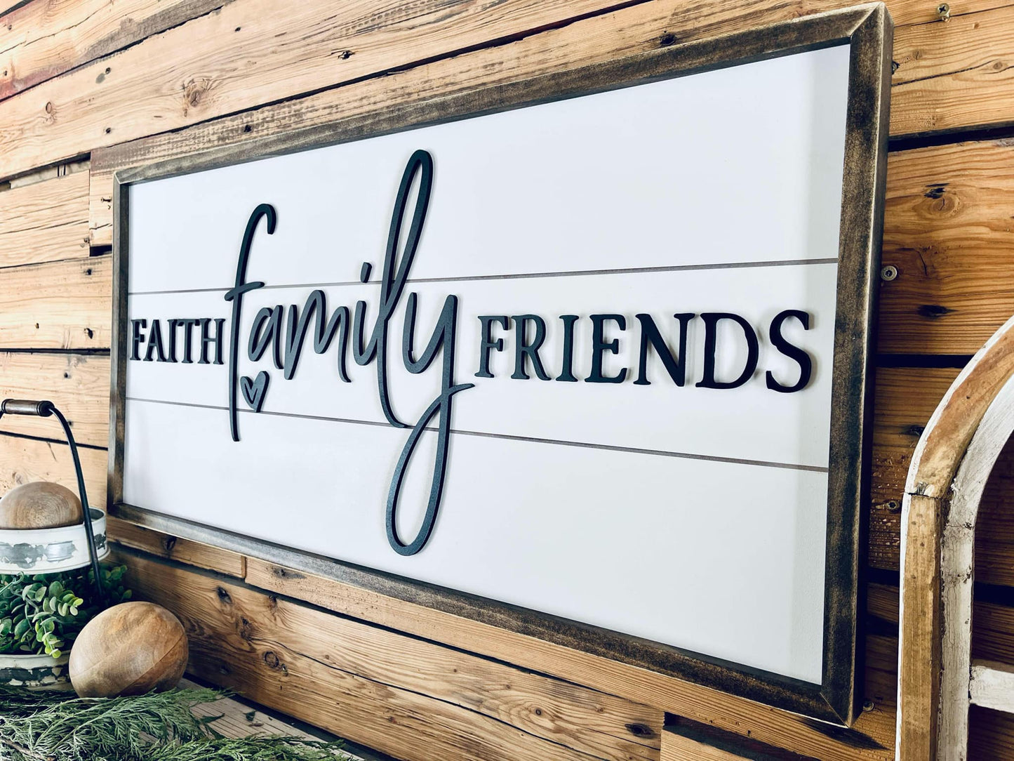 Faith Family Friends Sign | Raised Lettering Farmhouse Sign with Shiplap
