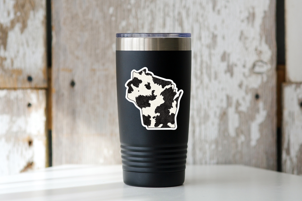 Wisconsin Cow Print Sticker - wi, midwest, dairyland, farm
