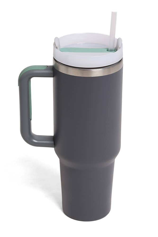Solid Color 40oz Handle Tumbler: Charcoal