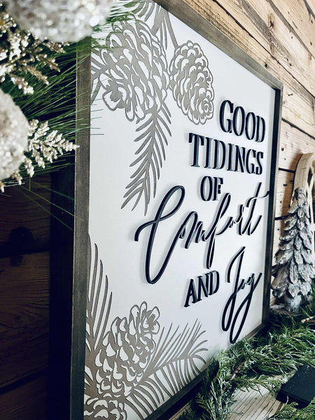 Good Tidings of Comfort and Joy Christmas Farmhouse Wood Sign – Holiday Wall Decor