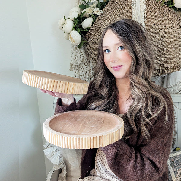 Fluted Wooden Display Trays, Set of Two