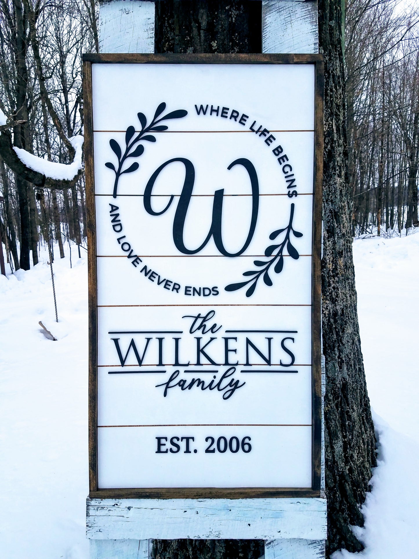 Personalized Raised Lettering Last Name Sign on Shiplap | Where Life Begins and Love Never Ends