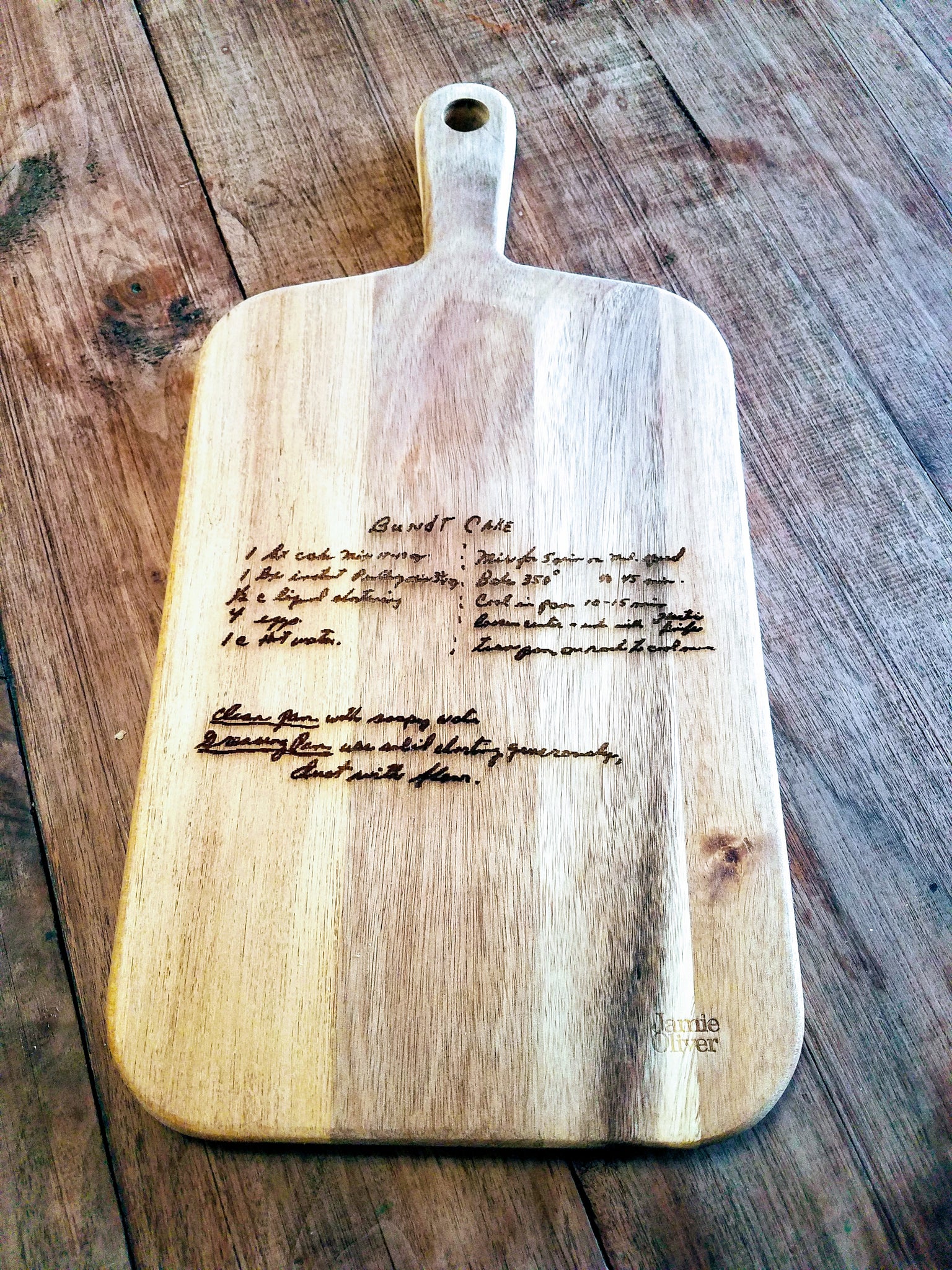 Engraved Handwriting Acacia Wood Cutting Board with Recipe | Farmhouse Kitchen Decor