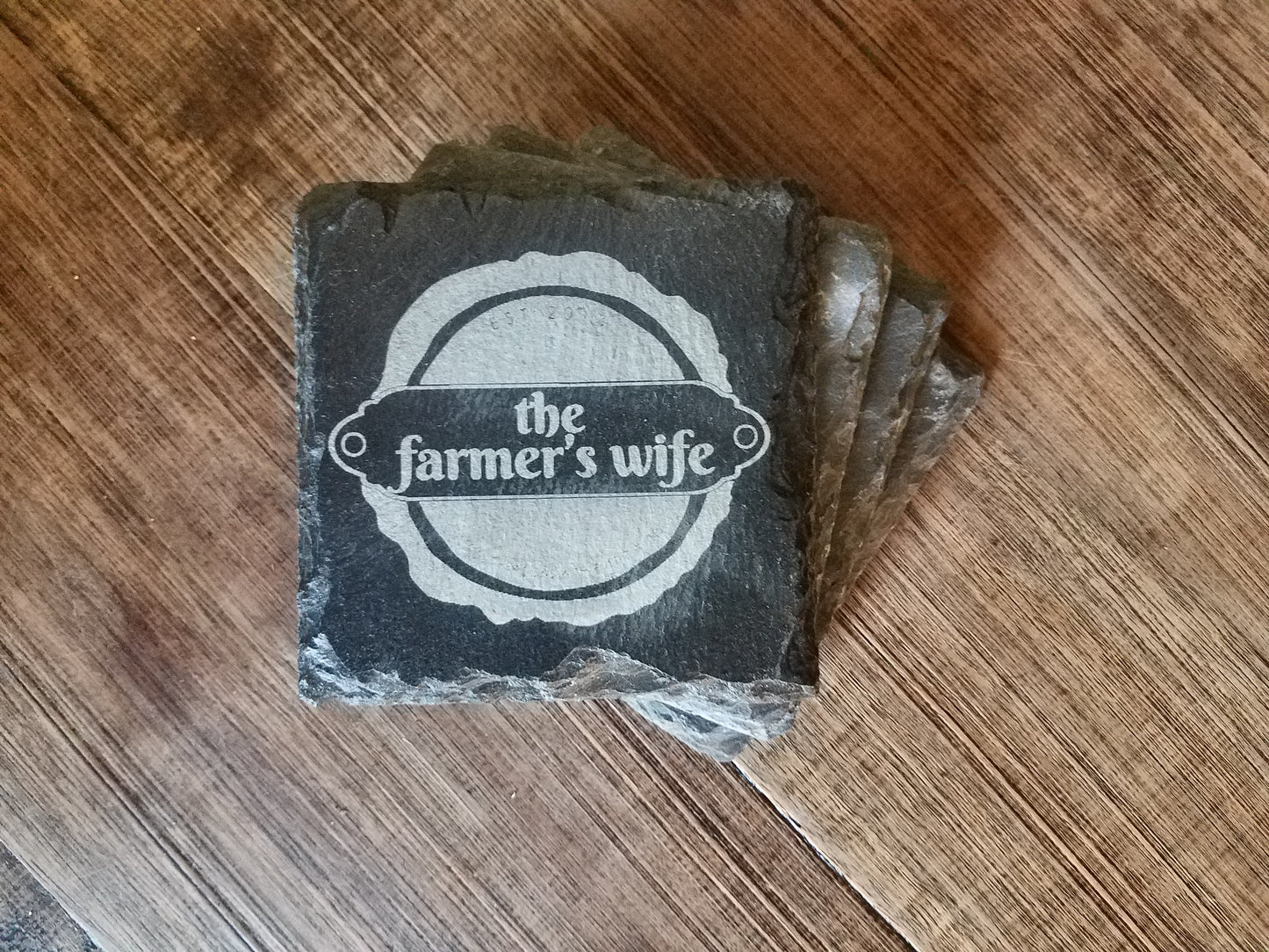 Engraved Slate Coasters for Businesses - 4"x4" Custom Logo Set
