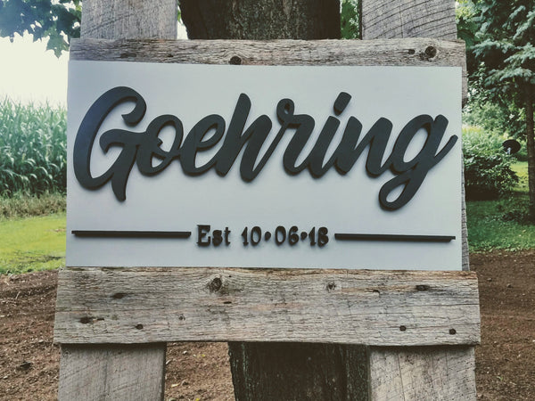 Personalized Last Name with Established Date Raised Lettering Wood Sign