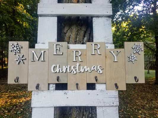 Merry Christmas Farmhouse Wooden Stocking Holder