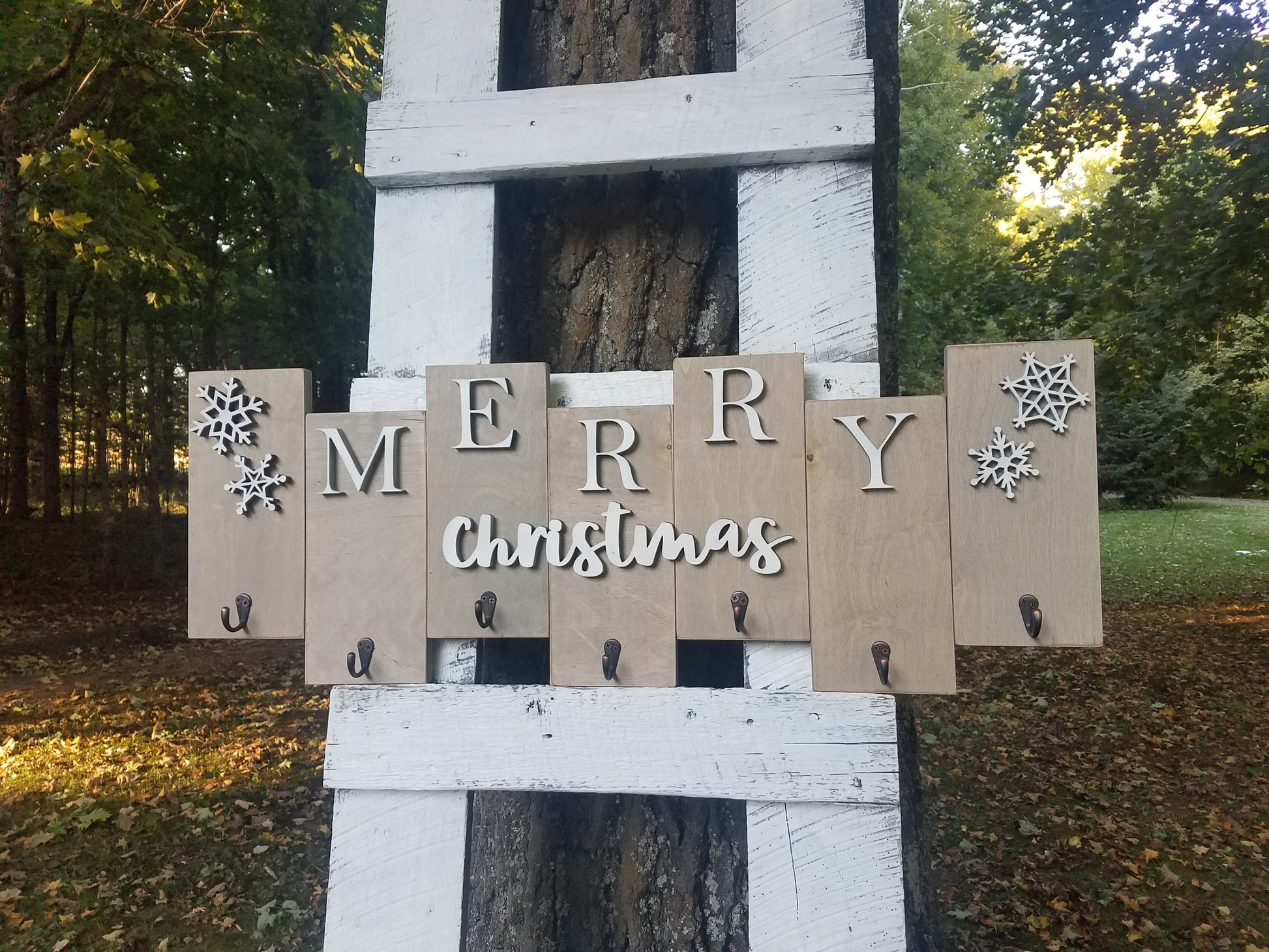 Merry Christmas Farmhouse Wooden Stocking Holder