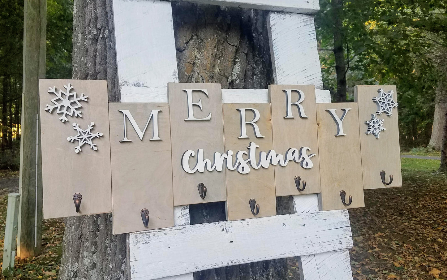 Merry Christmas Farmhouse Wooden Stocking Holder
