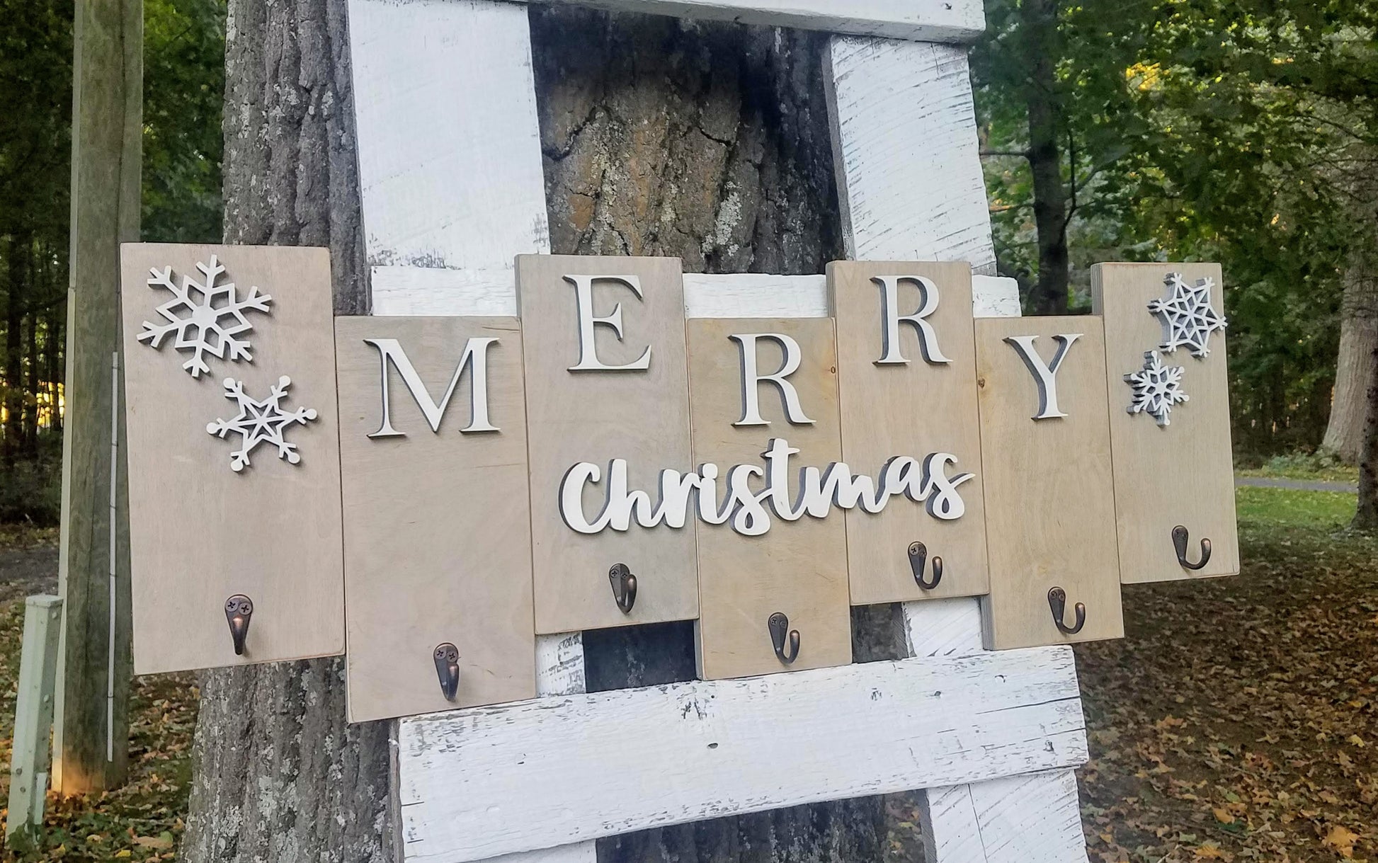 Merry Christmas Farmhouse Wooden Stocking Holder