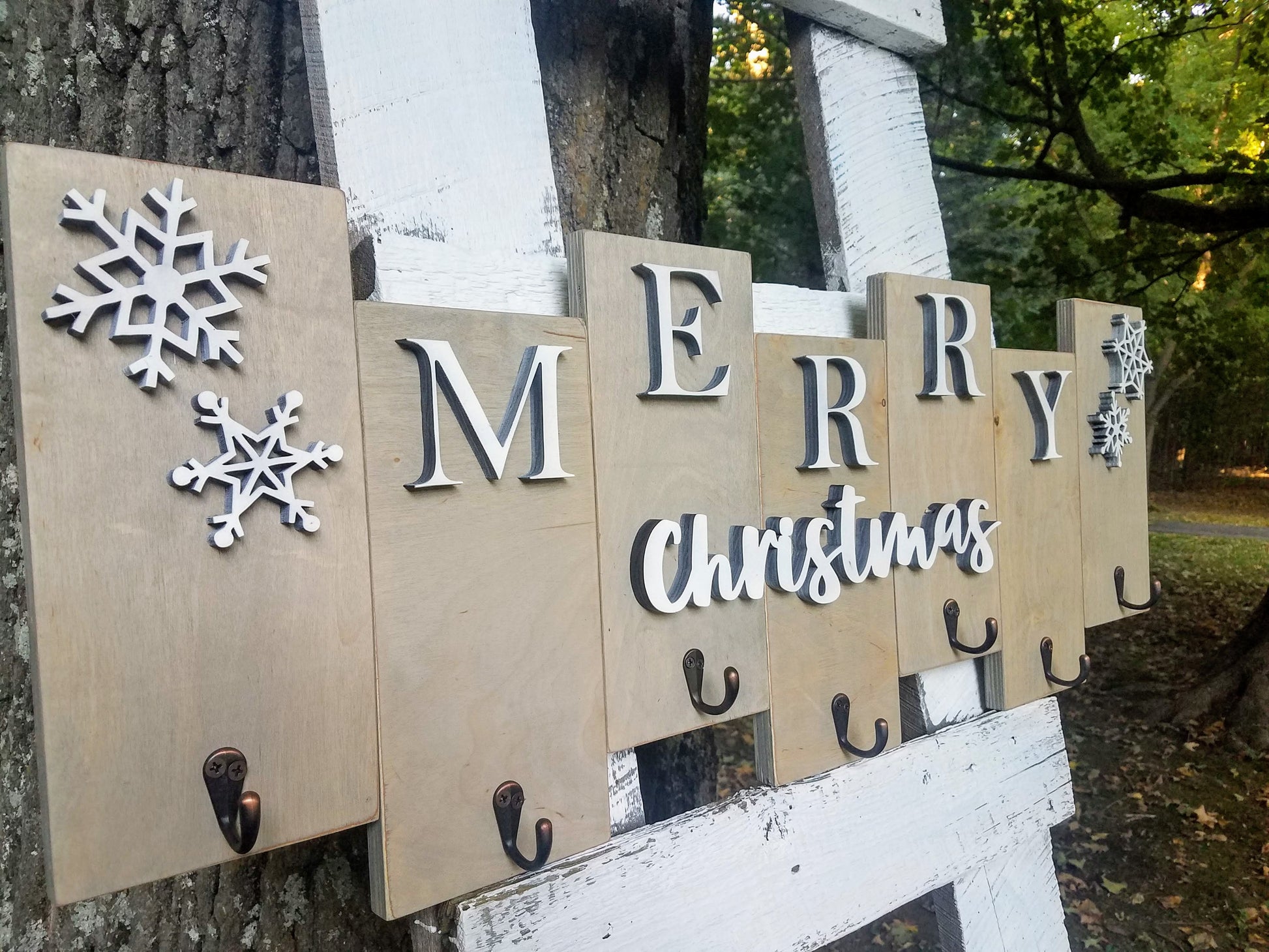 Merry Christmas Farmhouse Wooden Stocking Holder