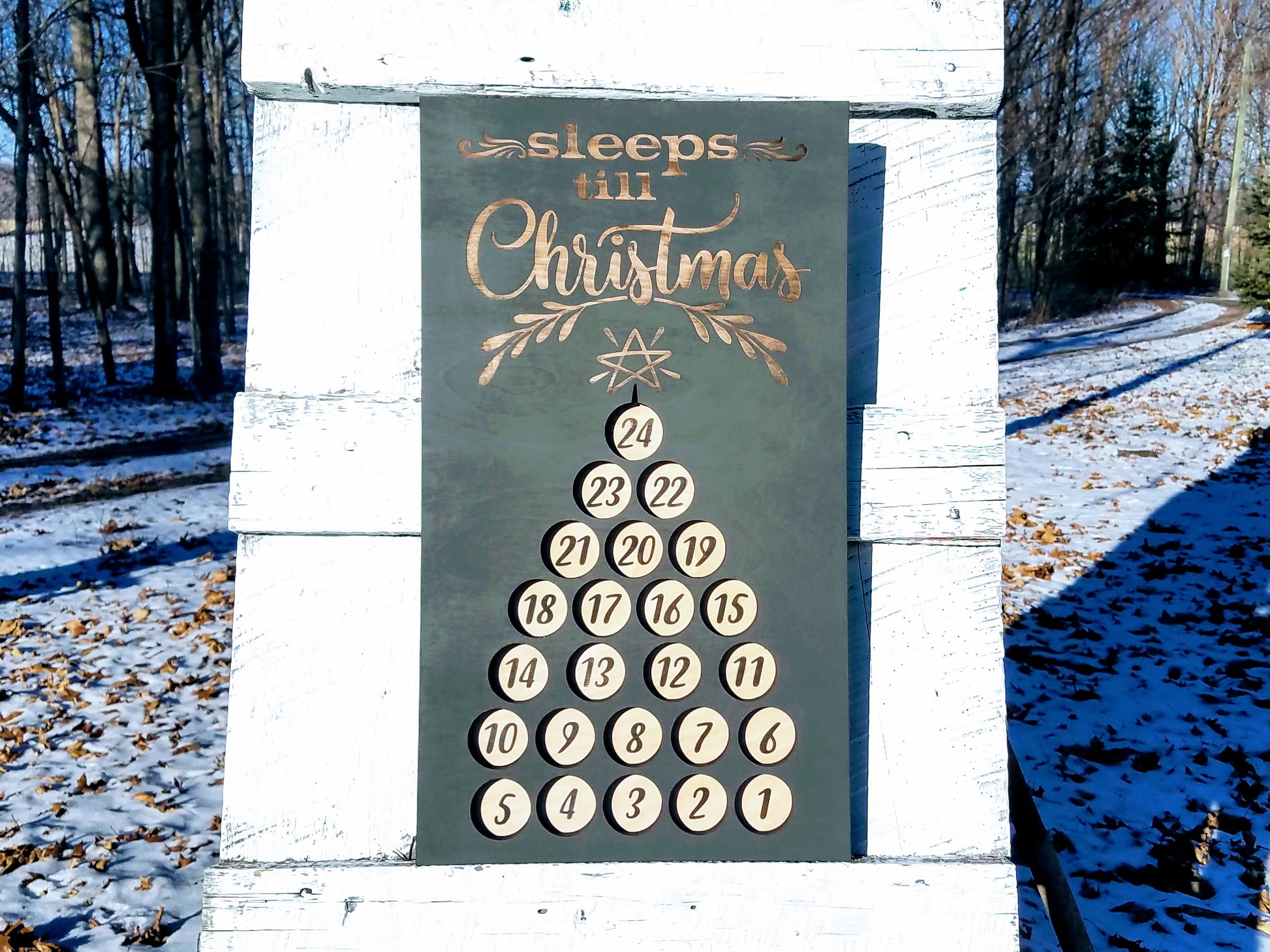 Handmade Wood Advent Calendar Christmas Tree Sign | Sleeps Until Christmas
