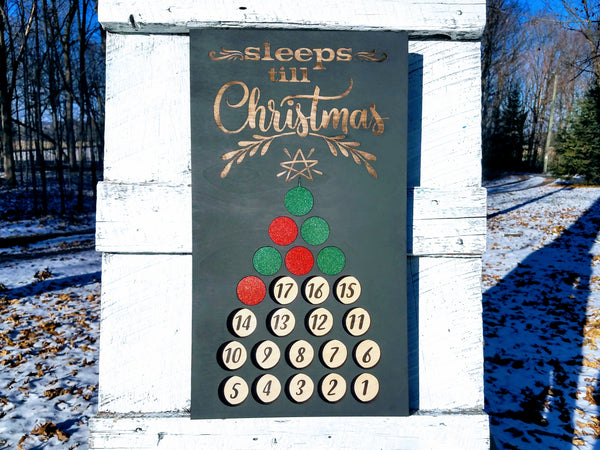 Handmade Wood Advent Calendar Christmas Tree Sign | Sleeps Until Christmas