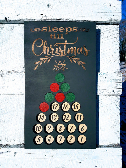 Handmade Wood Advent Calendar Christmas Tree Sign | Sleeps Until Christmas