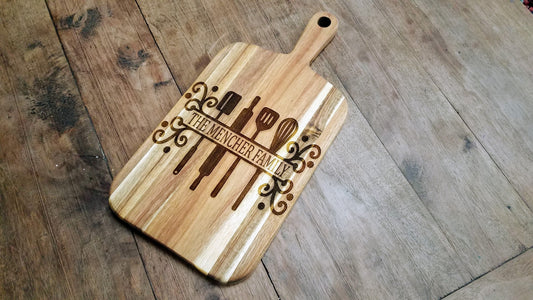 Personalized Engraved Acacia Wood Cutting Board | Farmhouse Kitchen Decor